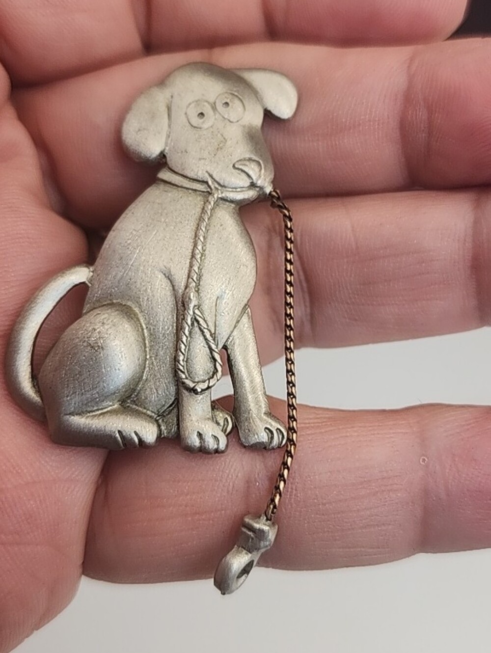 Vintage JJ Jonette Silver Tone Dog With Leash Brooch 2" - Picture 3 of 3